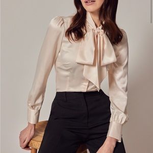 Hawes & Curtis Luxury Satin Blouse Pussy Bow Tie Neck
